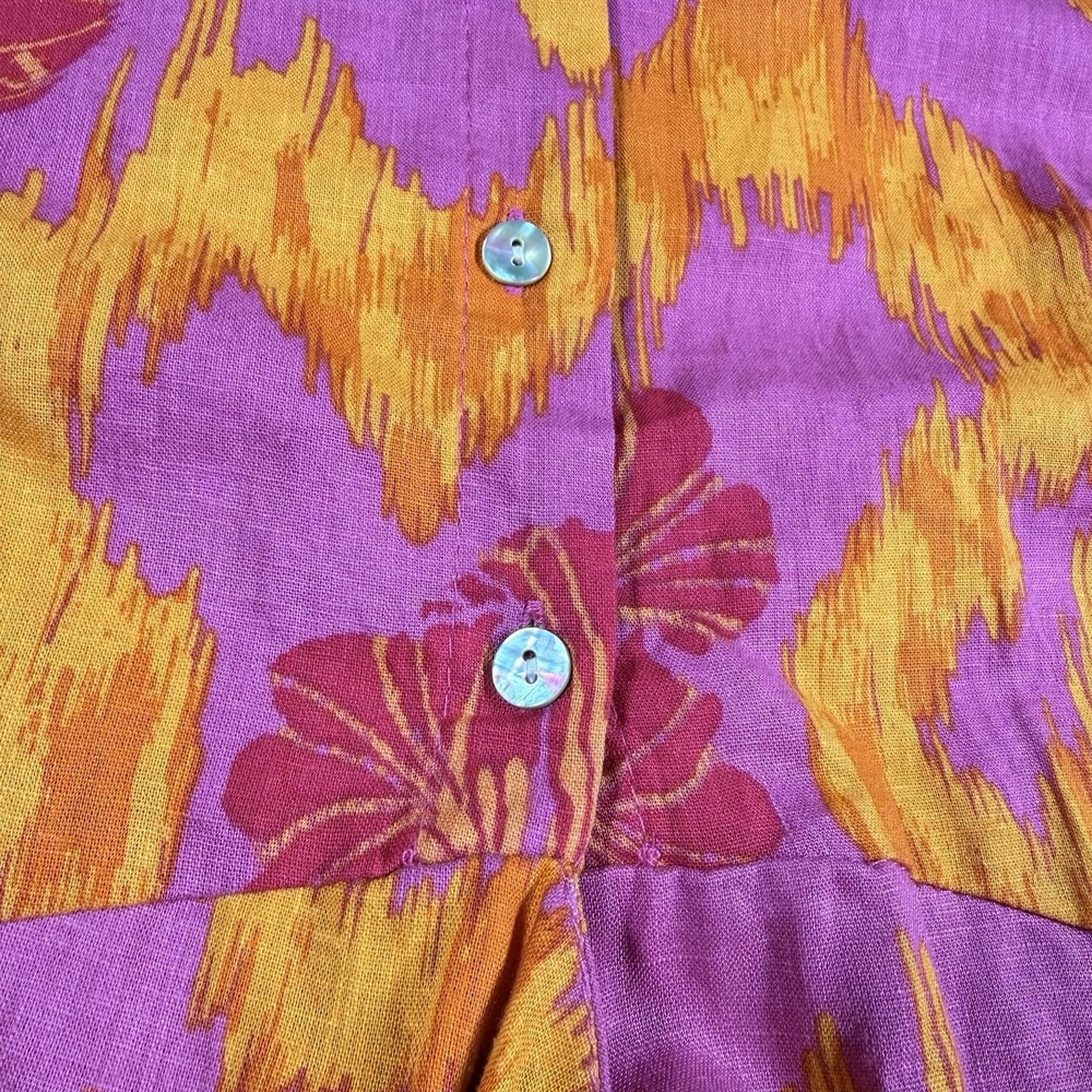 Christian Siriano Top Women's Medium Pink Hibiscus Linen Blend Vacation Resort - Picture 5 of 7